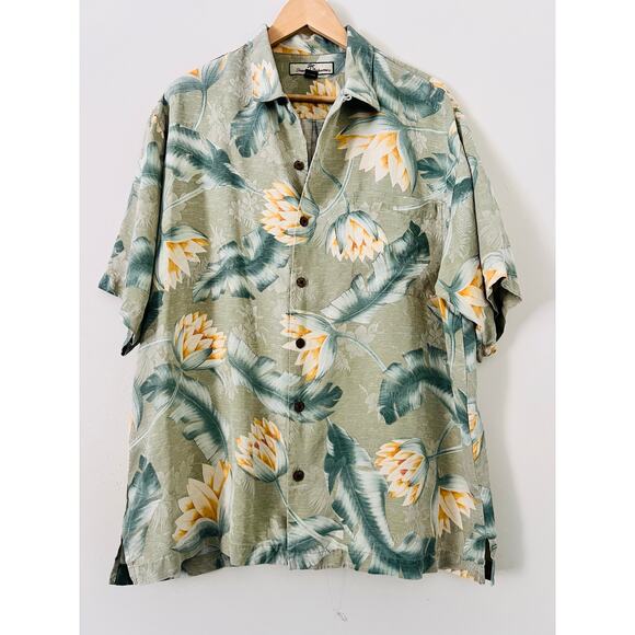 Tommy Bahama Men’s Silk Hawaiian Tropical Button-Down Shirt Large Olive Green - Picture 1 of 3
